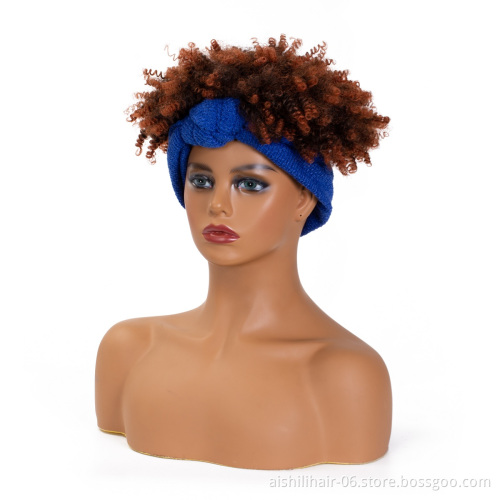 Wholesale headband wigs ombre brown to light brown kinky curly heat resistant headband synthetic hair wigs for black women